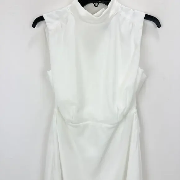 Lulus Classic Elegance White Chiffon Sleeveless Mock Neck Mini Dress Medium - Picture 10 of 10